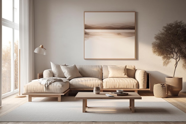 A living room with a couch and a coffee table.