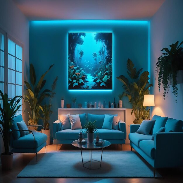 Photo a living room with a couch and a fish tank