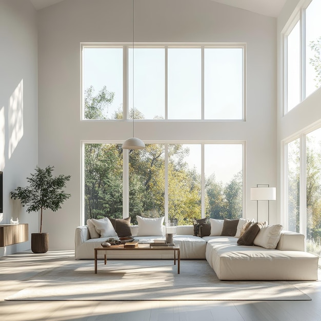 a living room with a couch and a lamp in the corner