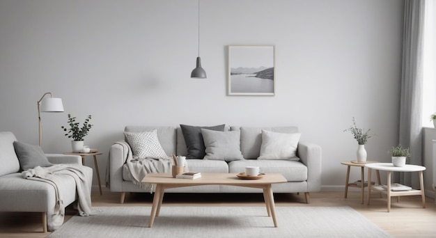 a living room with a couch and a picture on the wall