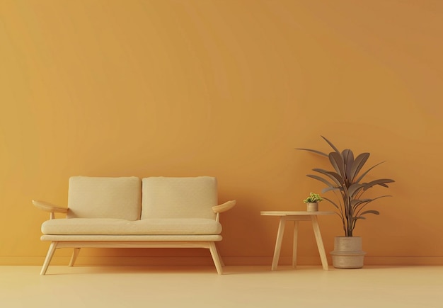 Photo a living room with a couch and a plant on the table