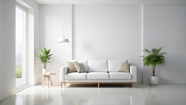 a living room with a couch and a plant on the table