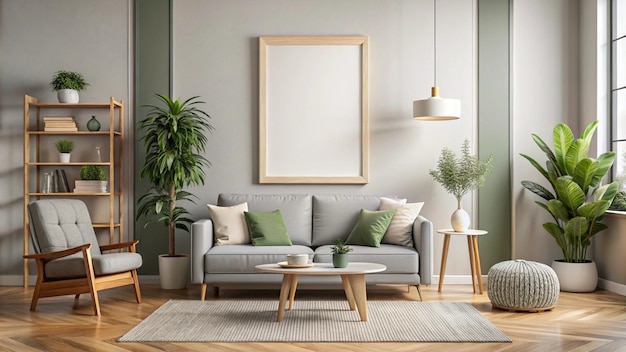 Photo a living room with a couch and a plant on the wall