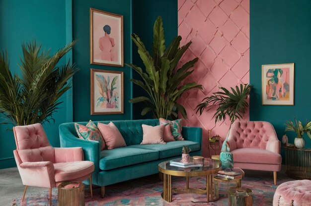 Photo a living room with a couch and a potted plant