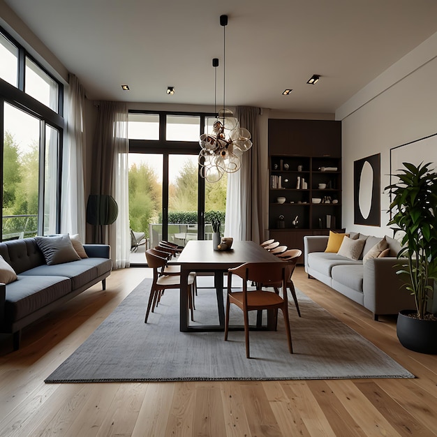 a living room with a couch table and a couch