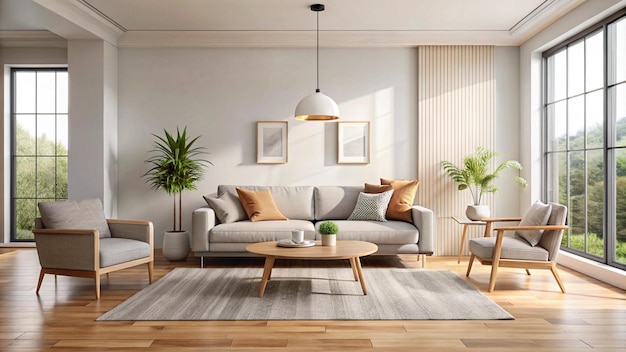 a living room with a couch a table and a plant on the table