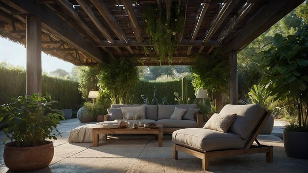 Photo a living room with a couch and a table with a plant on it