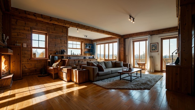 a living room with a couch and a table with a sign that says quot 7 quot