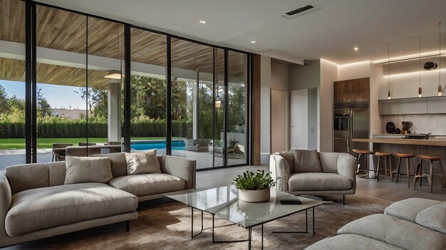 a living room with a couch and a table with a vase of flowers on it