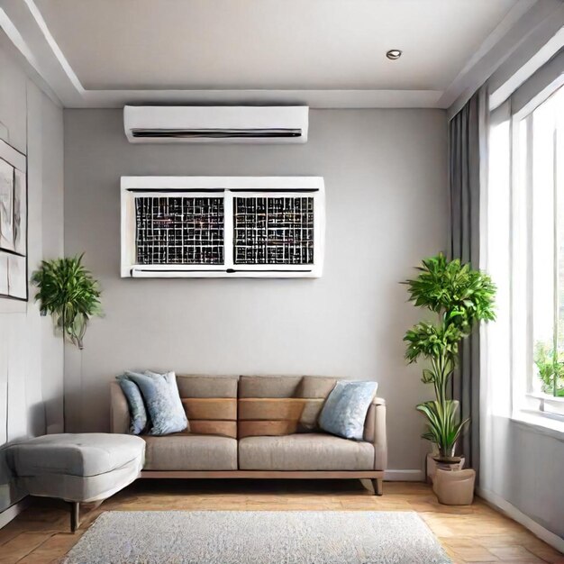 a living room with a couch and a tv on the wall