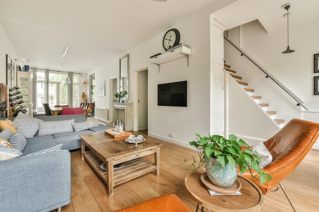 A living room with couches and a coffee table