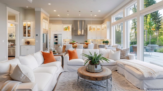 Living room with elegant white sofa gives a warm feeling for the family