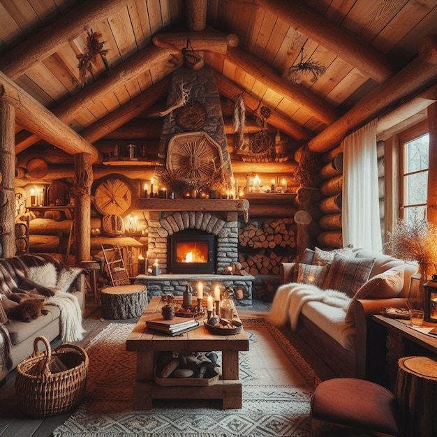 a living room with a fireplace and a fireplace with a fireplace in it