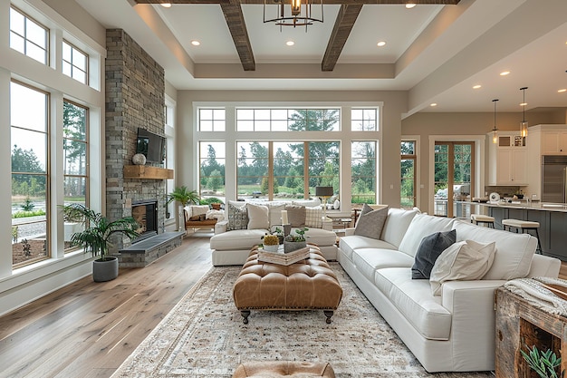 a living room with a fireplace and a fireplace