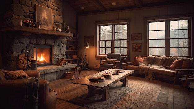 A living room with a fireplace and a fireplace