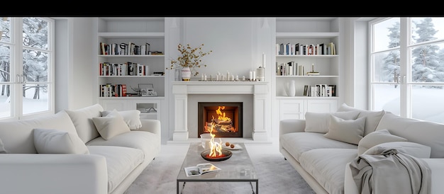 Photo a living room with a fireplace and a fireplace