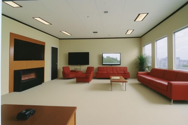 a living room with a fireplace and a tv on the wall