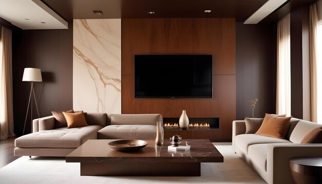 a living room with a fireplace and a tv on the wall