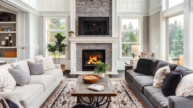 Photo a living room with a fireplace and two sofas