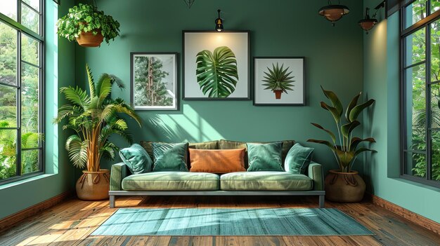 Living Room with Green Accents