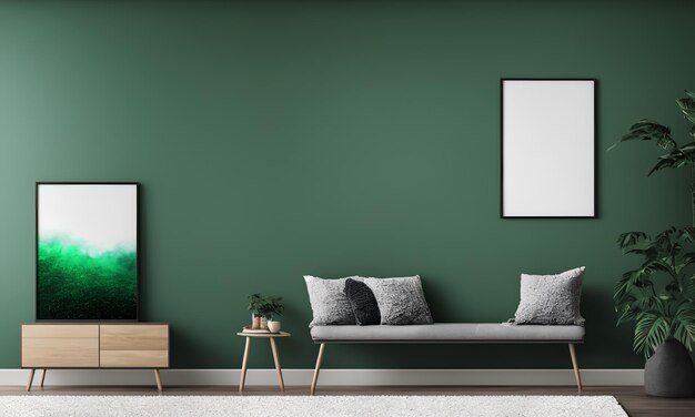 A living room with a green wall and a tv with a frame that says'green '