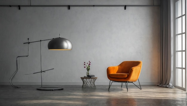 a living room with a lamp and a table with a lamp on it