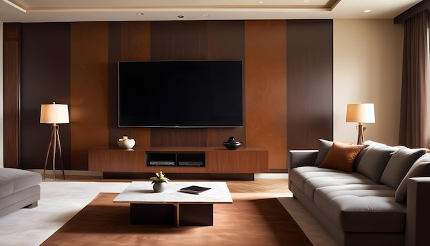 a living room with a large flat screen tv on the wall