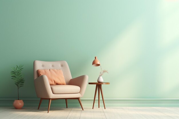 Living room with light brown armchairs and green walls