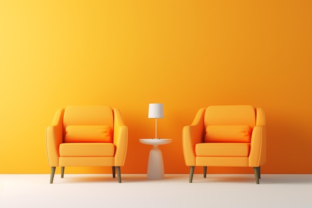 Living room with light orange armchairs