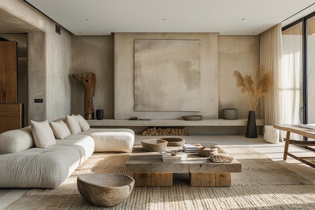 Living Room with Neutral Sofa and Art Neutral sofa minimalist art and clean lines Bright and open space