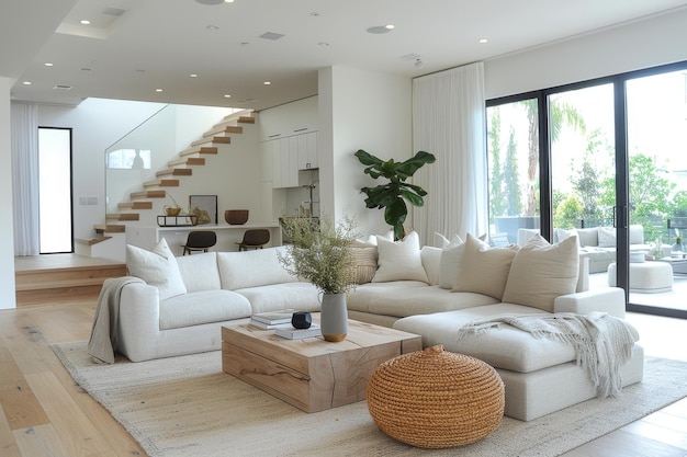 Living Room with Neutral Sofa and Coffee Table Neutral sofa minimalist coffee table and clean lines Open bright space