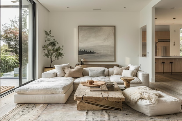 Living Room with Neutral Sofa and Minimalist Art Neutral sofa minimalist art and clean lines Bright and open space