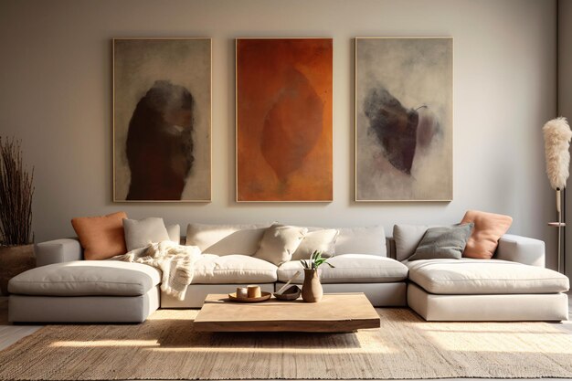 A living room with a painting on the wall