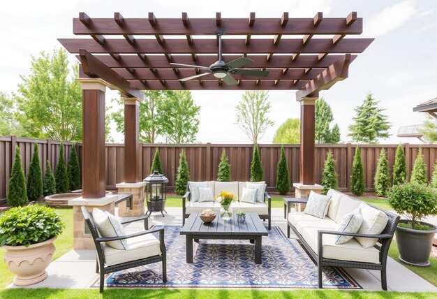 a living room with a patio and a patio with a table and chairs