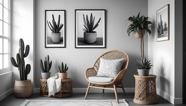 Photo a living room with a plant and a chair