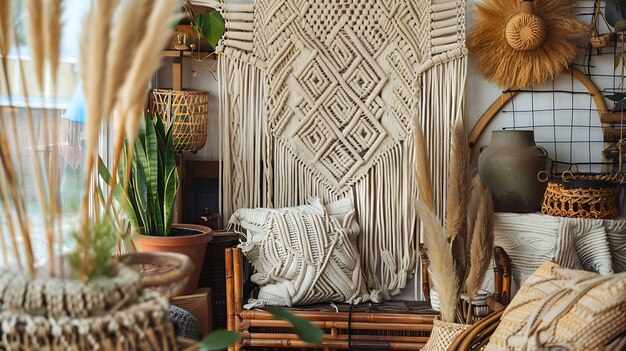 a living room with a plant and a plant in the corner