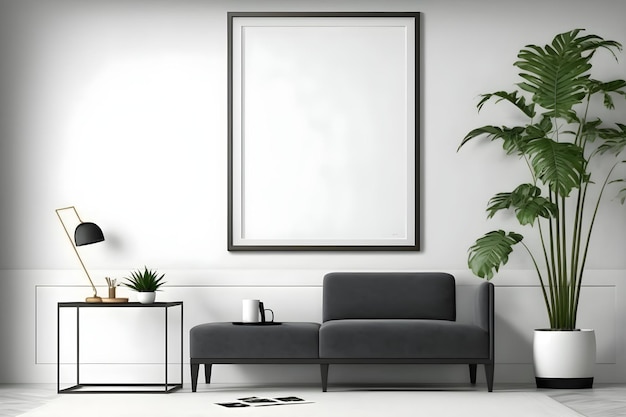 A living room with a plant on the wall and a couch with a plant on it.