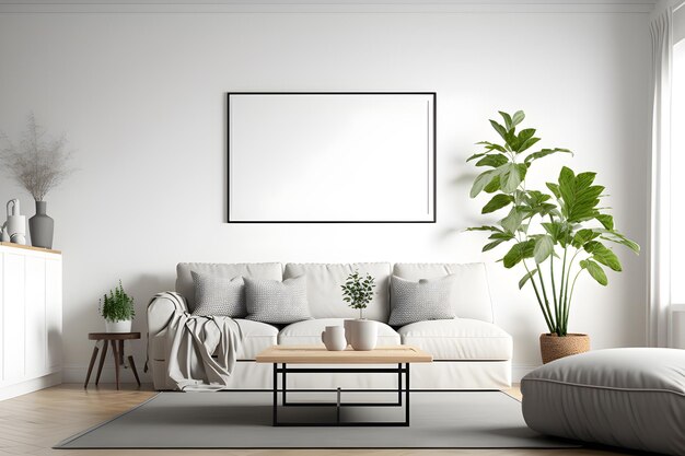 A living room with a plant on the wall and a picture frame that says " green ".