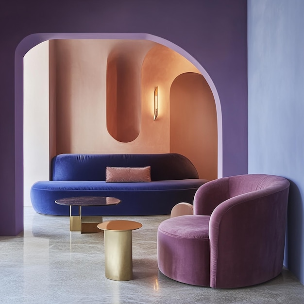 Photo a living room with purple furniture and a purple wall