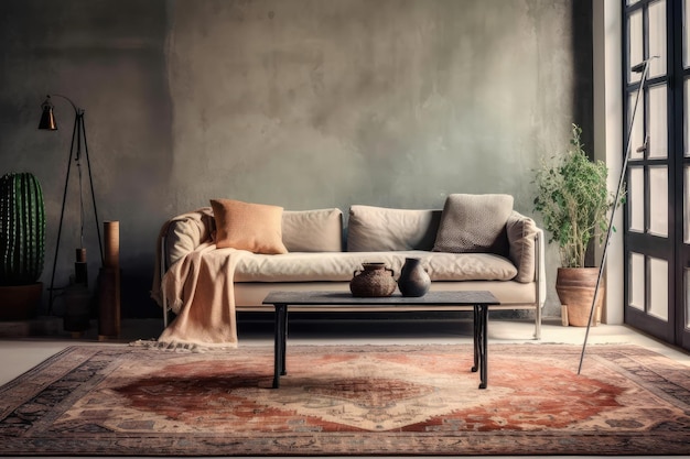 living room with rug vintage decorated furniture professional advertising photography