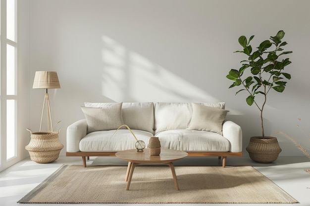 Living Room with Simple Coffee Table and Sofa Simple coffee table minimalist sofa and clean lines Open bright space