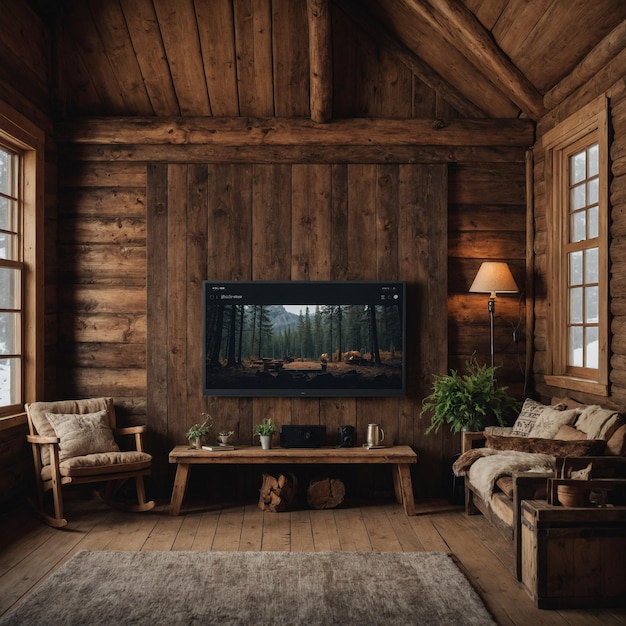 a living room with a tv and a couch in it