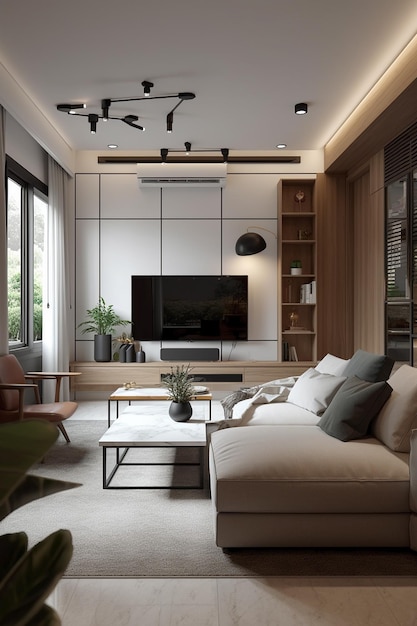 A living room with a tv and a wall mounted tv.