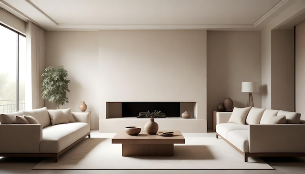 a living room with two white couches and a fireplace