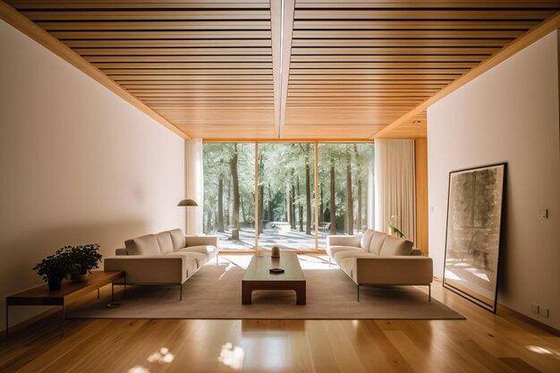 Living room with a view of the forest