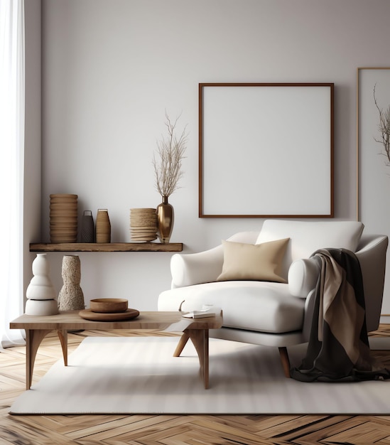 A living room with a white couch and a white rug.