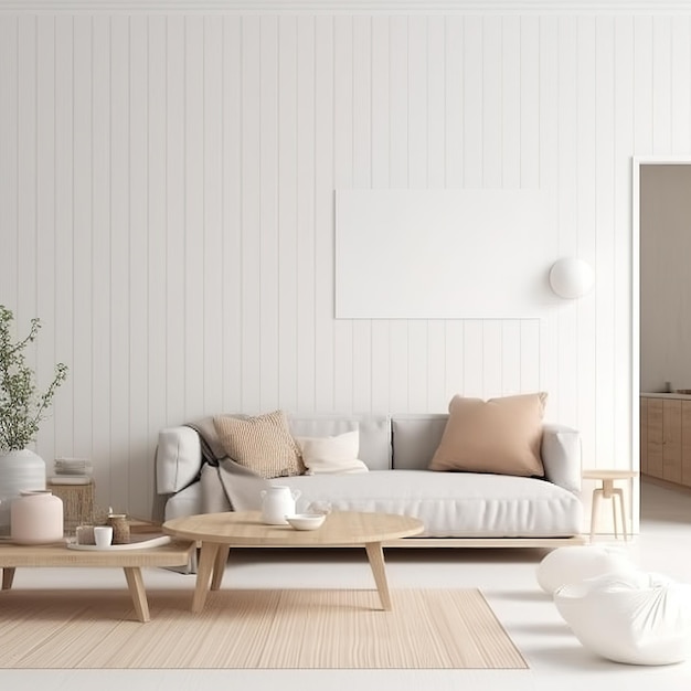 A living room with a white wall and a white poster that says'i love you '