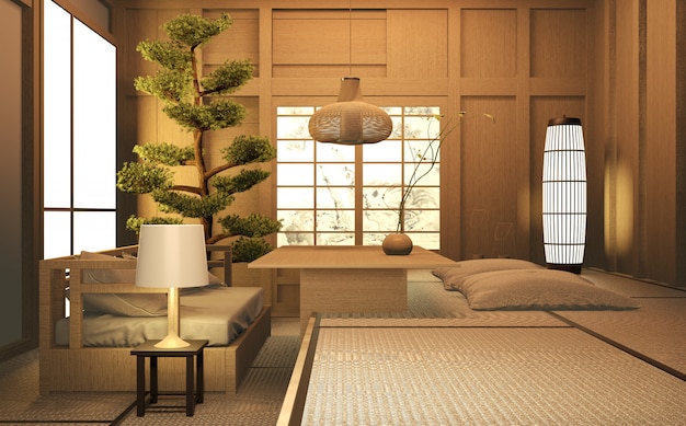 Living room wood japanese interior design