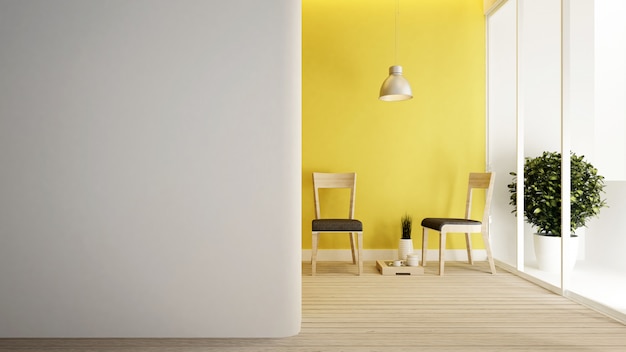 Living room yellow wall decorate.