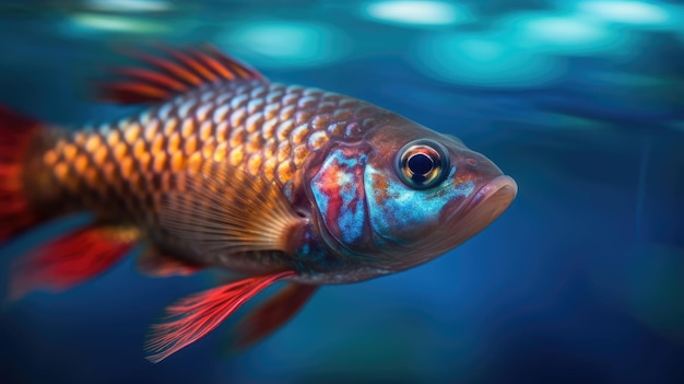 A Living Tropical Fish Swimming in Blue Water Generative AI